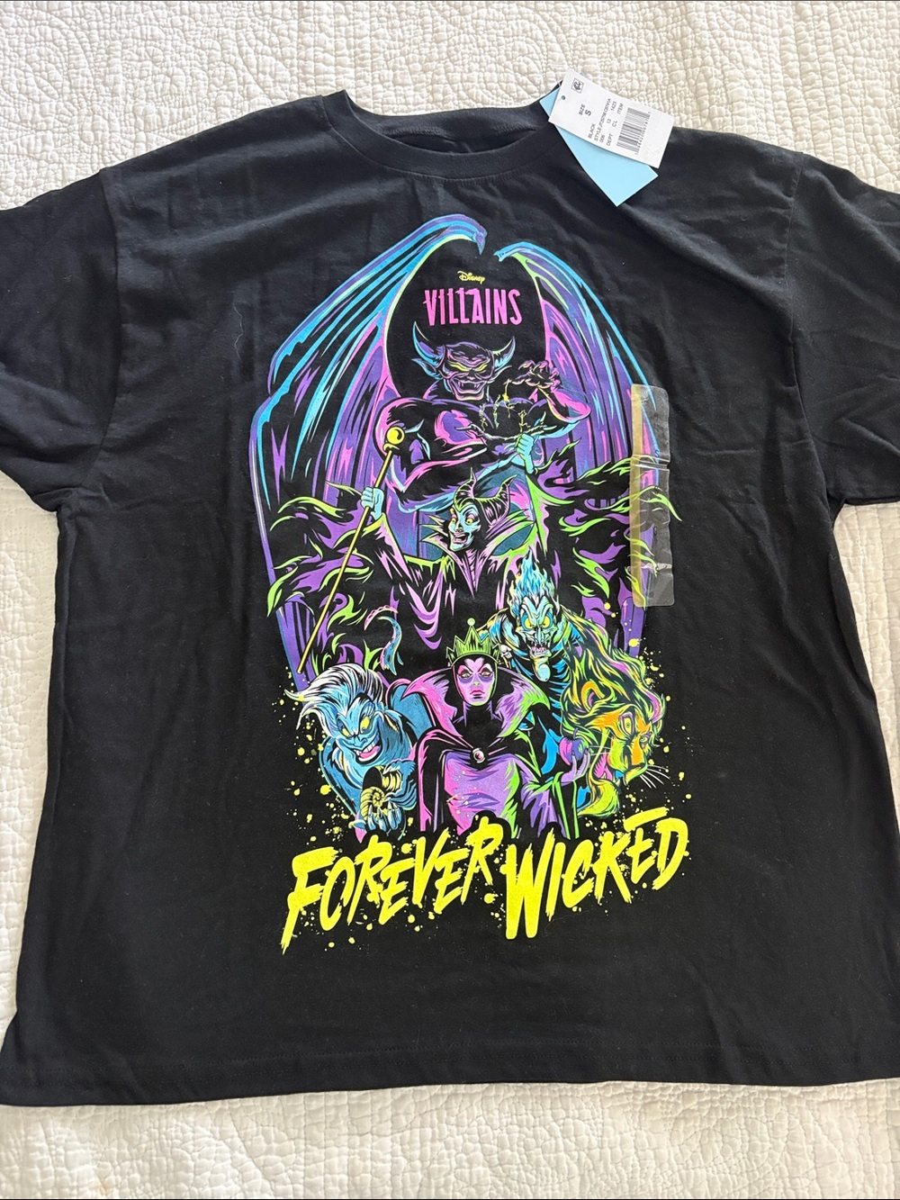 Disney Black Short Sleeve Tee with Neon Villains Graphic
